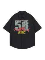 Retro Letter Print Short Sleeve Shirt - 2426 - Image 2