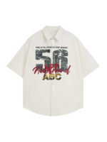 Retro Letter Print Short Sleeve Shirt - 2426