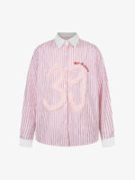 Retro Contrast Flocked Striped Long Sleeve Shirt - Image 2