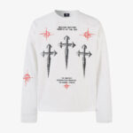 Letter Print Waffle Cross Long-Sleeved T-Shirt