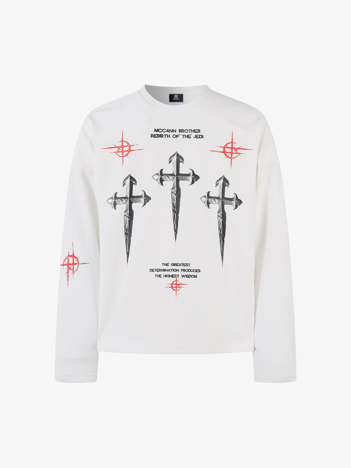c8b7accbcc084cc098e59ca5a6ad2757.jpg Letter Print Waffle Cross Long-Sleeved T-Shirt - Image 1