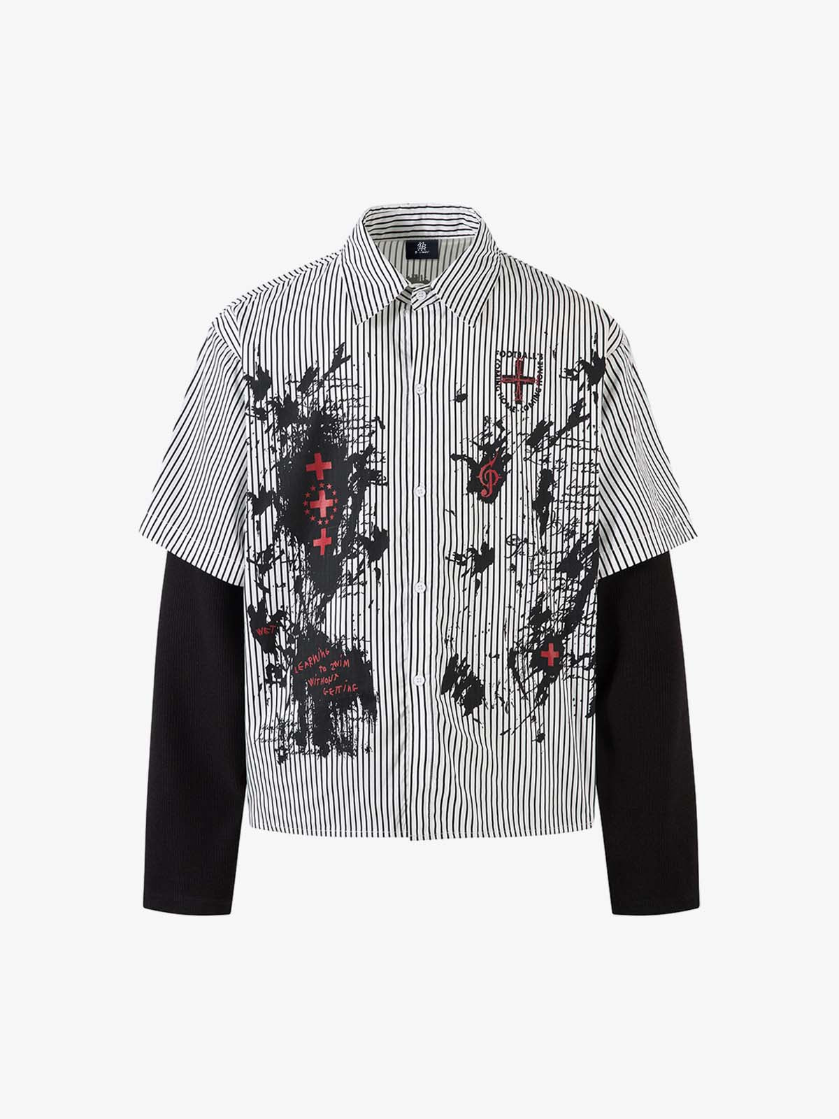 f9bffc61348e4c0885e20d6f0d2f3bdb.jpg Street Dark Faux Two-Piece Striped Shirt - 2514 - Image 1