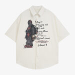 Oversized Graphic Cartoon Letter Print Short-Sleeve Shirt