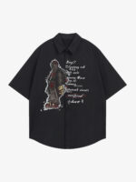 Oversized Graphic Cartoon Letter Print Short-Sleeve Shirt - Image 2